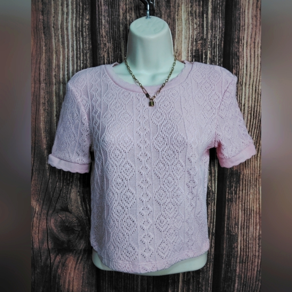 Zara Pink Crop Boxy Knitted Top Size Small